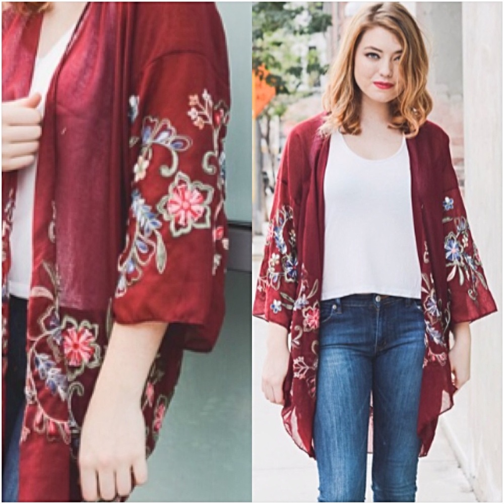 ‼️SALE Boho Floral Embroidered Kimono Cardi O/S - Picture 2 of 5